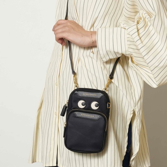 Anya Hindmarch Handbags - Anya Hindmarch Eyes Essentials Crossbody Pouch Black Nylon Leather Phone Bag